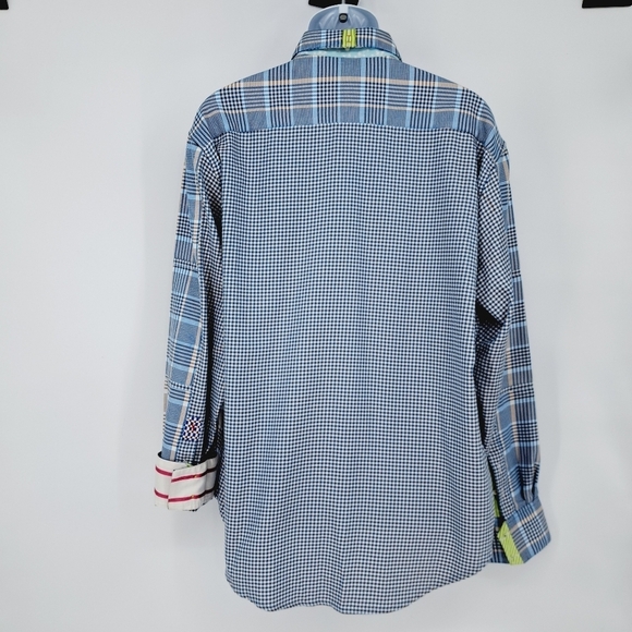 Robert Graham X Cross‎ Hatch Plaid Contrast Trim Button Up Shirt Size 2XL - Picture 4 of 8